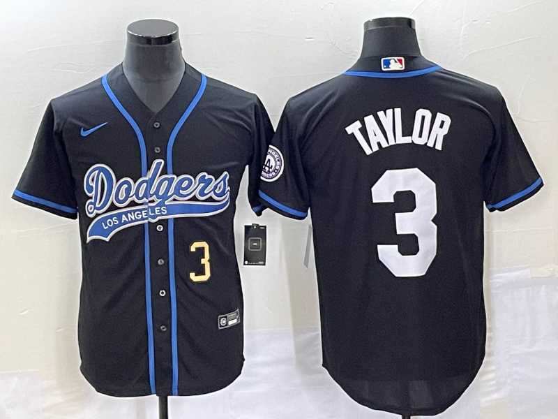 Mens Los Angeles Dodgers #3 Chris Taylor Number Black With Patch Cool Base Stitched Baseball Jersey->los angeles dodgers->MLB Jersey